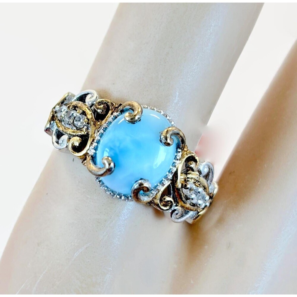 Larimar Ring, Designer, Chuck Clemency, Sterling Silver, Vintage Spinel Gold STS